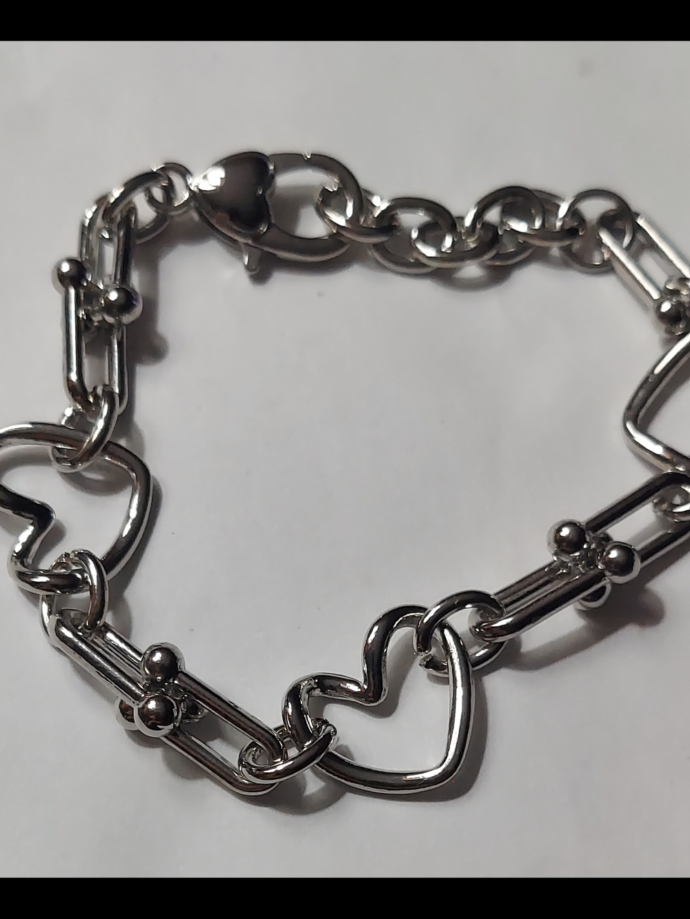 Heart Link Bracelet in Polished Silver Tone -stainless steel Women's Bracelet